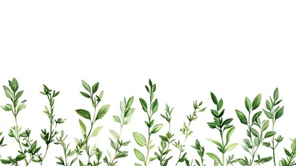 Fresh herbs in various shades of green, forming a horizontal border against a white background