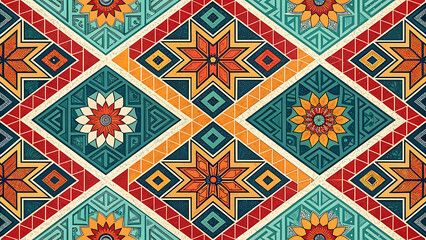 Vibrant Geometric Textile Pattern Repeating Tiles Design