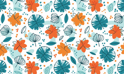 Stylized Colorful Flat Illustration Floral Seamless Pattern