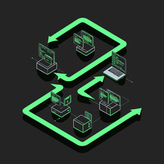 Illuminated Data Pathway in a Neon Green