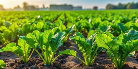 Close-up of vibrant green sugar beet plants growing in a field, rural landscape, farm,  rural landscape, farm, greens