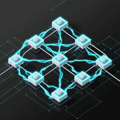 Isometric Network Diagram with Glowing Connections