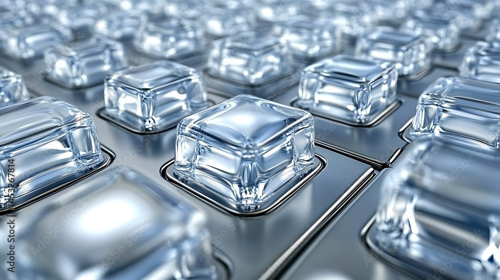 Aufkleber array of clear ice cubes in an organized pattern, refreshment concept