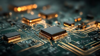 Obraz premium Macro shot showcases the intricate beauty of a modern circuit board design