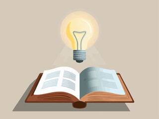 Open Book with Illuminated Lightbulb