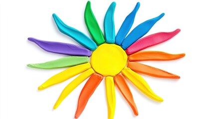 Fototapeta premium Colorful plasticine in the shape of sun rays, modeling clay isolated on white. Clipping perfect for various applications.