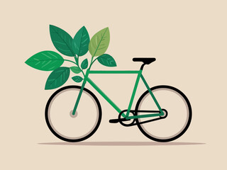 Green Bicycle with Leafy Foliage Illustration