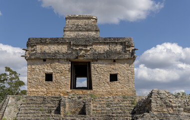 temple of the seven dolls detail in famous mexican mayan ruin archaeological site dzibilchaltun (merida yucatan mexico) ancient pre columbian pyramid structure iconic historic ancient ruins tourism