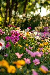 Obraz premium A colorful field of wildflowers blooming in a sunlit garden area