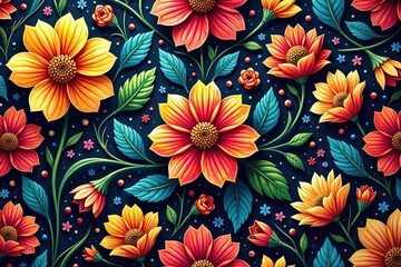 Intricate floral tapestry, rich colors, seamless repeat, rich, detail, baroque