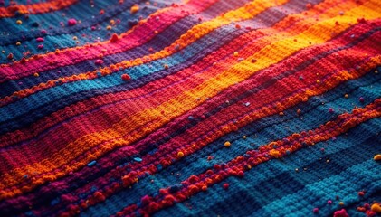 Intricate woven textile with irregular stripes, bold hues, design, wallpaper, hues