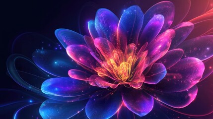 Abstract Neon Flower with Shimmering Details