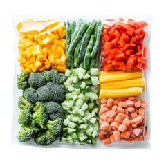 Various frozen veggies in a bag Isolated on White and transparent Background.