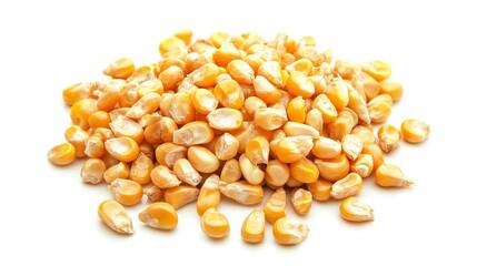 Golden Corn Kernels Isolated on a White Background. Natural and Nutritious Grain.