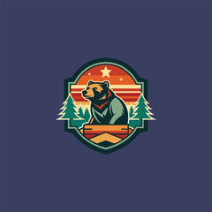 Vintage-style bear illustration with rustic wilderness emblem design element