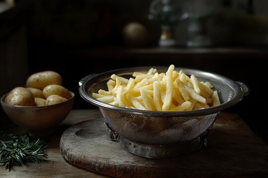 Golden Fried Potato Sticks in Rustic Setting