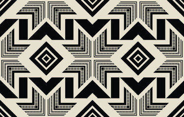 Ethnic tribal black and white background. Seamless tribal pattern, folk embroidery, tradition geometric  ornament. Traditional design for fabric, textile, print, rug, paper