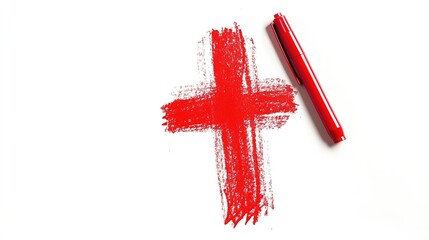 Grunge Scribble Symbol Cross, Red Marker Isolated on White Background. Bold and Artistic Design Element