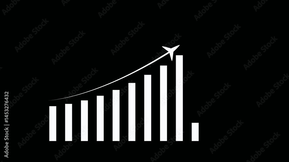 Poster business growth graph chart animation. arrow rising on graph with blue color symbols. business graph