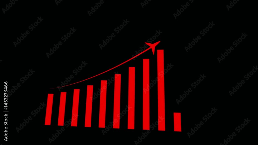 Poster business growth graph chart animation. arrow rising on graph with blue color symbols. business graph