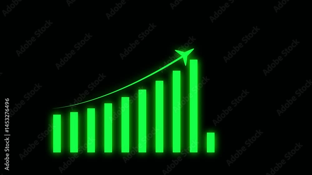 Poster business growth graph chart animation. arrow rising on graph with blue color symbols. business graph