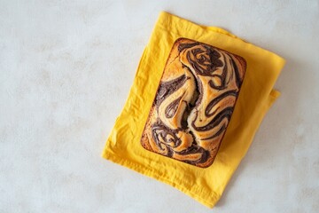 Marble Swirled Loaf Cake on Yellow Napkin