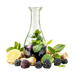 Blackberry Lemon Syrup with Fresh Berries Isolated on Transparent Background