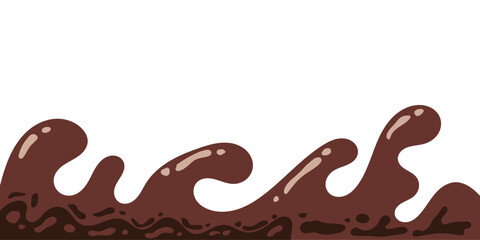 liquid chocolate splashing on white background. wavy choco splash. chocolate milkshake cartoon style.