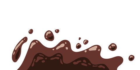 liquid chocolate splashing on white background. wavy choco splash. chocolate milkshake cartoon style.