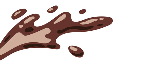liquid chocolate splashing on white background. wavy choco splash. chocolate milkshake cartoon style.