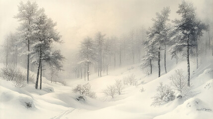 Fototapeta premium a calm night, a snow-covered forest in the moonlight