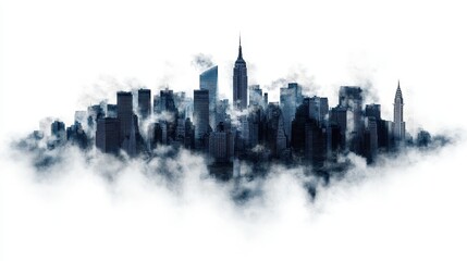 Obraz premium A stunning skyline emerging from mist, showcasing towering buildings and urban elegance.