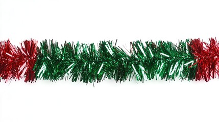 Red and Green Tinsel, Christmas Ornament, and Decoration, Isolated on White Background. Festive and Colorful Design for Holiday Themes