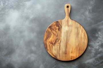 Rustic Round Wooden Cutting Board on Gray Textured Background