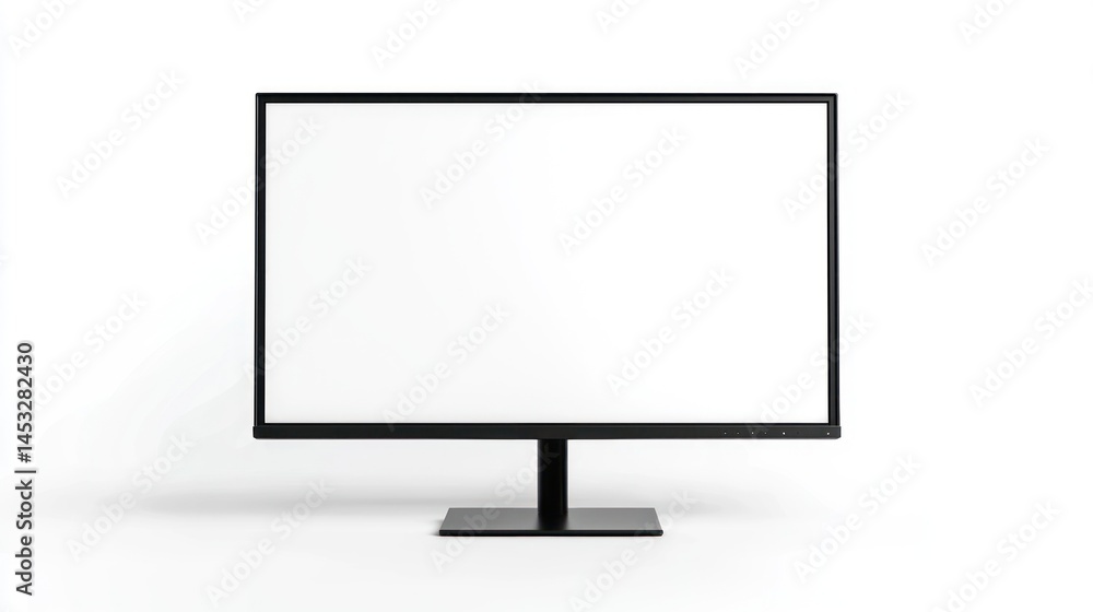 Poster thin black bezel computer monitor with blank digital screen on white background