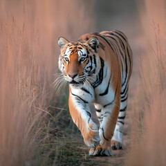Naklejka premium Stunning High-Resolution Tiger Walking in Natural Habitat – Wildlife Photography