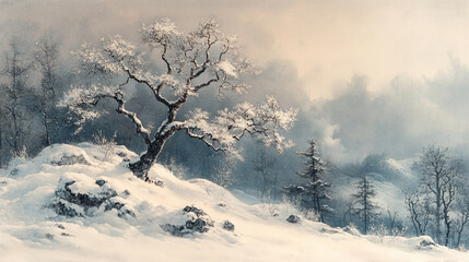 trees in the woods with white snow