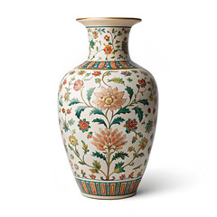 Porcelain floral vase on white background