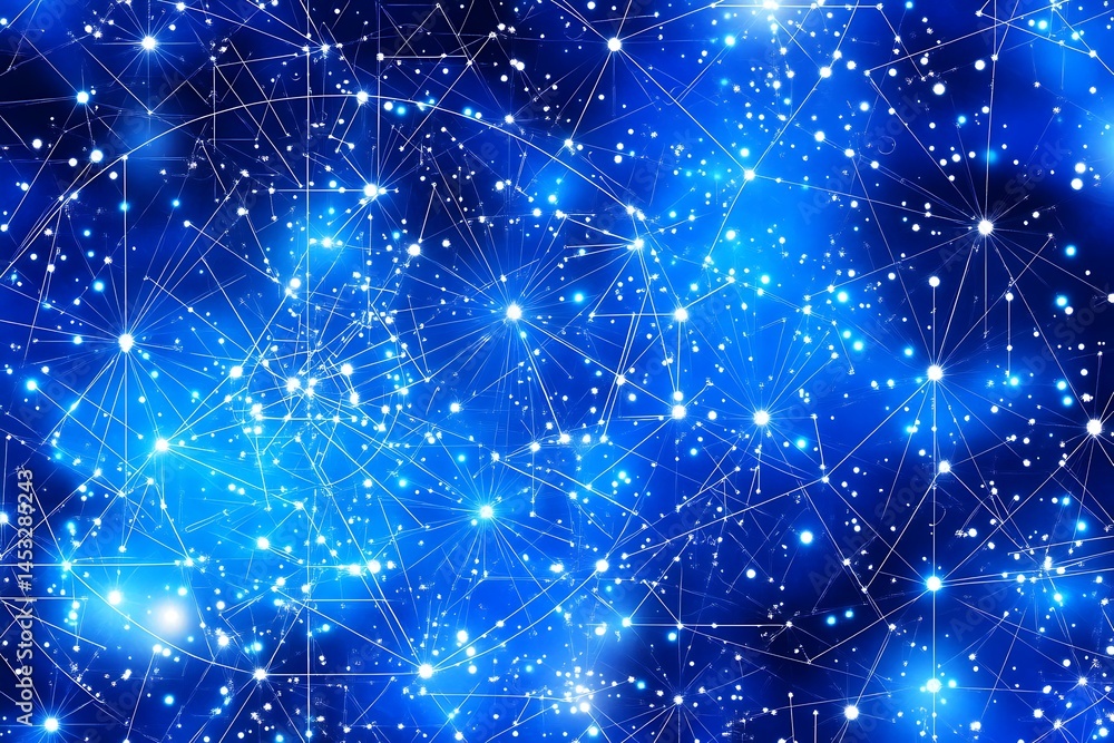 Poster abstract blue network background with white connecting lines and dots for technology futuristic desi