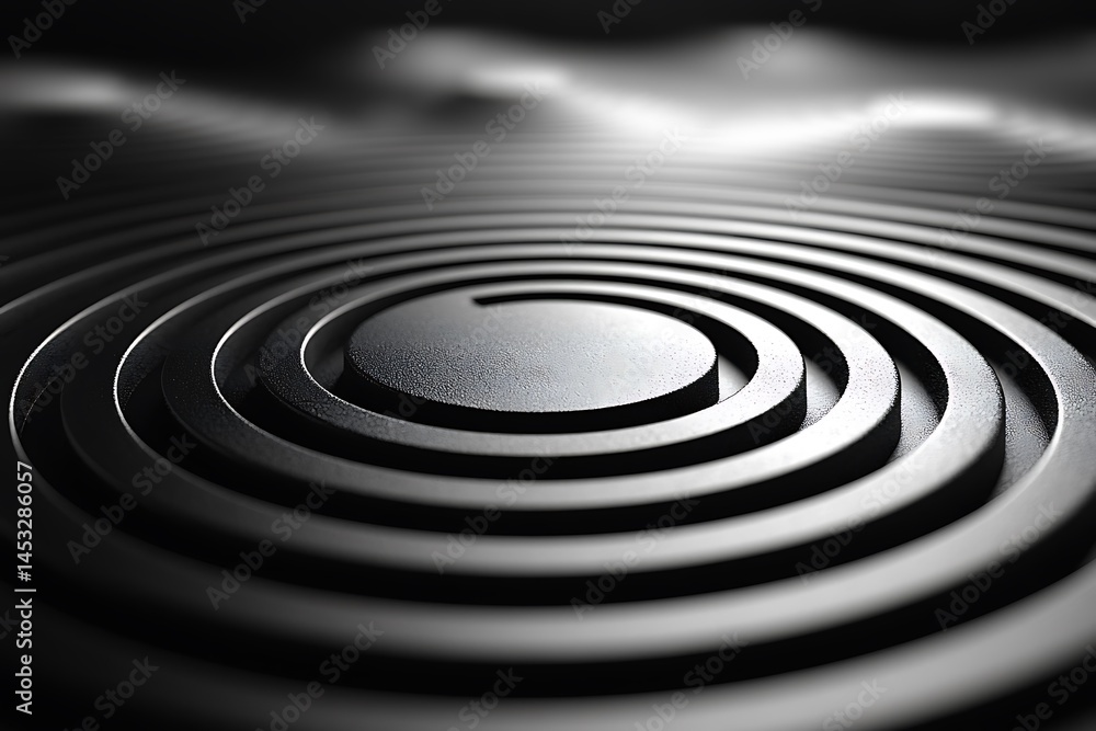 Poster abstract concentric circles dark metallic texture elegant background
