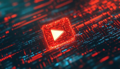 Digital Play Button on Circuit Board: Futuristic Technology and Streaming Media Concept