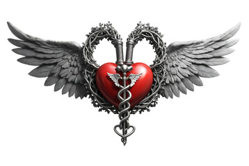 Caduceus with heart wings timeless strength