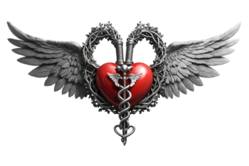Caduceus with heart wings timeless strength