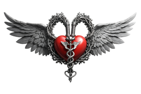 Caduceus with heart wings timeless strength