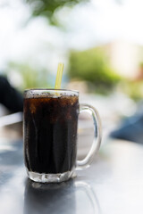 Thai style ice black coffee. Ancient ice black coffee. Thai callded Oliang