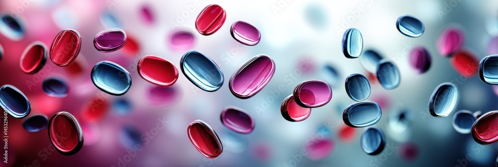 Poster Floating Capsules in a Soft Gradient Space Create a Dreamy Abstract Effect With Vibrant Hues and Fluid Movement Generative AI