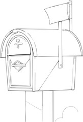 Line Drawing of a Classic Postbox on a Post