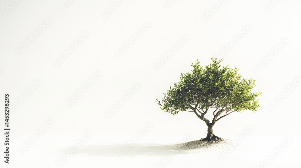 Poster small bonsai-style tree with sparse branches on white background.