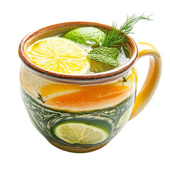 Citrus Mint Punch with Lemon Slice Isolated on Transparent Background