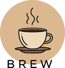 Obraz premium Hot coffee cup with steam and saucer simple brew icon in beige background vector illustration 